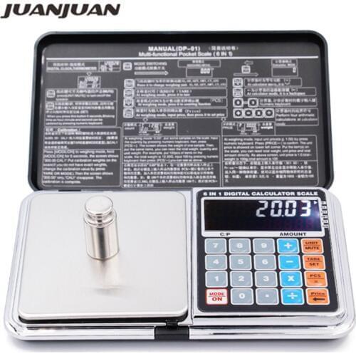 LCD 6 in 1 Multi-function Digital Scales Electronic 0.01*500g weight balance With Palm Calculator Design for silver jewelry 20