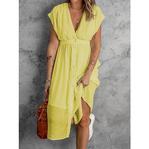 Navel Orange Summer Midi Dresses