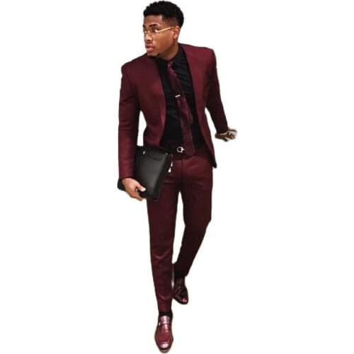 New Fashion Burgundy Slim Mens Suit 2 Piece Mens Suits Blazer Custom Elegant Tuxedo Bridal Dance Party Jacket Dress