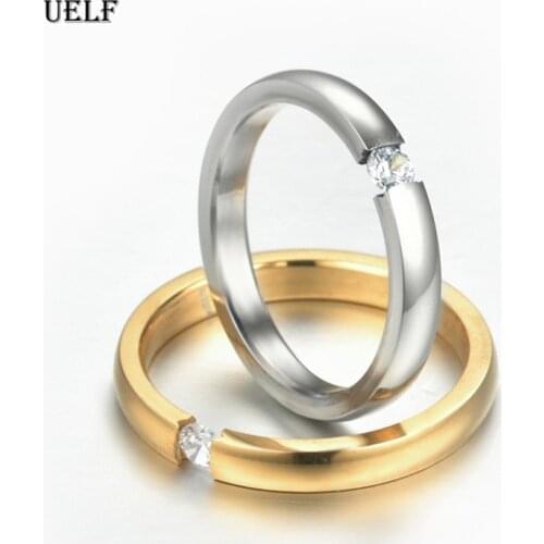 Uelf Engagement Ring for Women Men Stainless Steel Black Rose Silver Gold Color Finger Girl Gift US Size 5 6 7 8 9 10