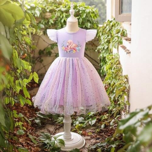 Girl dress girl bird print sequined mesh puffy princess dress wedding party dress birthday dress childrens clothing ball gown