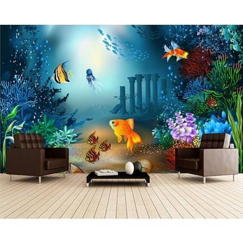 Custom childrens wallpaper,Underwater World,3D cartoon photos for childrens bedroom boy girl room wall waterproof wallpaper