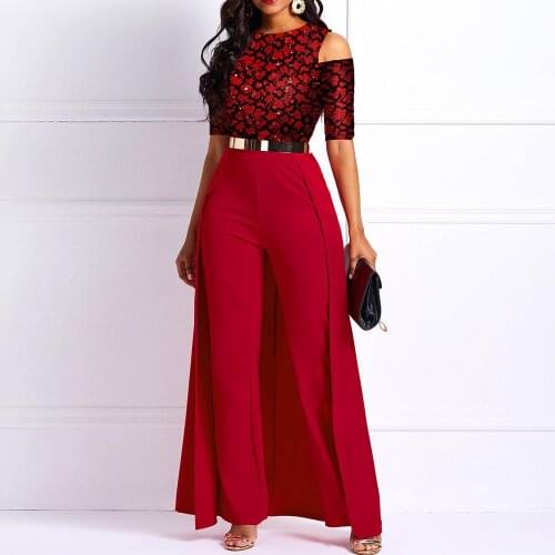 Sexy Jumpsuit Women Off Shoulder Long Sleeves 2021 Party Evening Elegant Print Wide Legs Office Lady Swallowtail Long Jumpsuits
