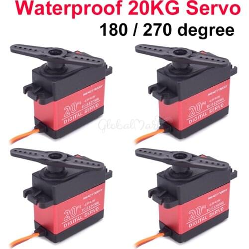 Waterproof 20KG Servo Large Torque Digital Coreless Servo Aluminium Metal Gears 180 270 degree control For RC Car Airplane Model