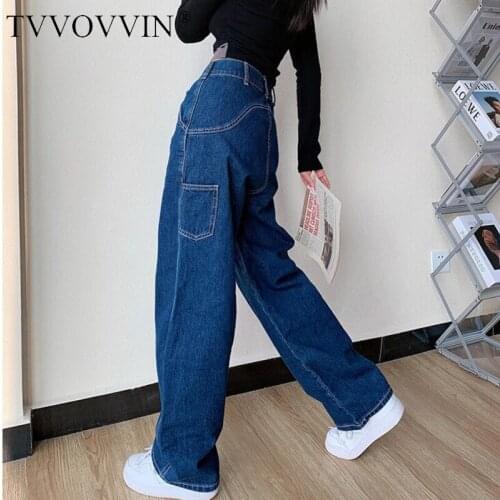 TVVOVVIN Winter Autumn Korean Loose Boyfriend Big Pocket Denim Tooling Jeans Wide-leg Pants Straight-leg Trousers 5KC4