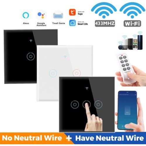 WiFi Smart Touch Switch 433MHZ RF Tuya Timing Home Single Zero Fire Wall Glass Panel Switch Support Alexa Google Voice Control