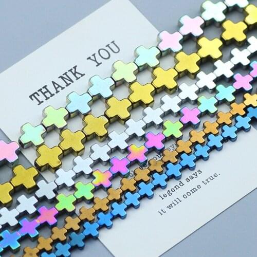 Multicolor Jesus Cross Natural Hematite Stone Beads Charm Loose Beads for Jewelry Making DIY Bracelet Necklace Accessories 15