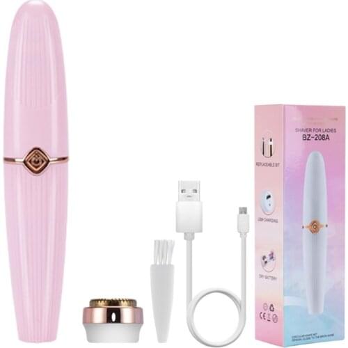 Women Electric Shaver w/ LED Light USB Rechargeable Mini Eyebrown Trimmer Wet/Dry Use 2 Replaceable Trimming Blades