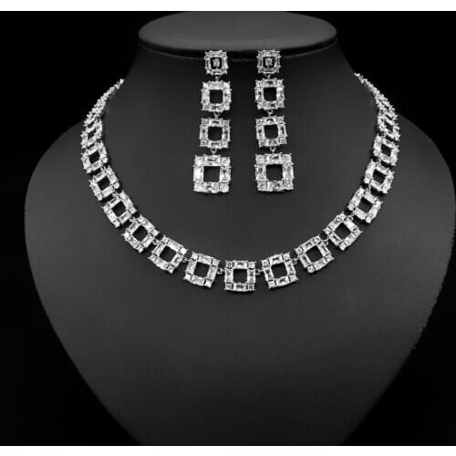 Luxury Punk Zircon Long Necklaces Dangle Drop Earrings White Gold Look Chain Shape Jewelry set For Female Anniversary