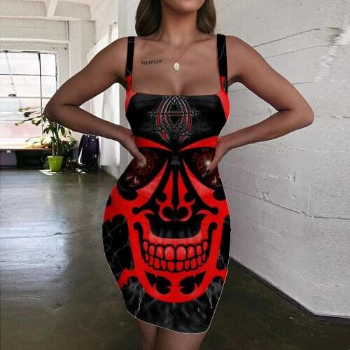 Giyu Brand Skull Dresses Women Punk 3d Print Red Sundress Devil Vestido Sexy Womens Clothing Club Vintage Korean Style