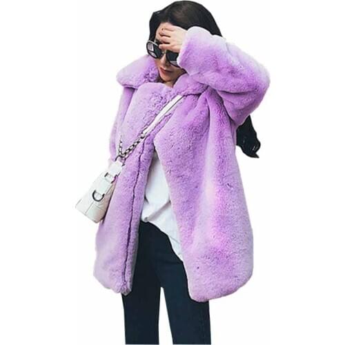 2019 Plus size Winter Faux Fur Plush Coat Women Thicken Rex rabbit hair Loose Warm Outwear Female Long sleeve Autumn Jacket G390