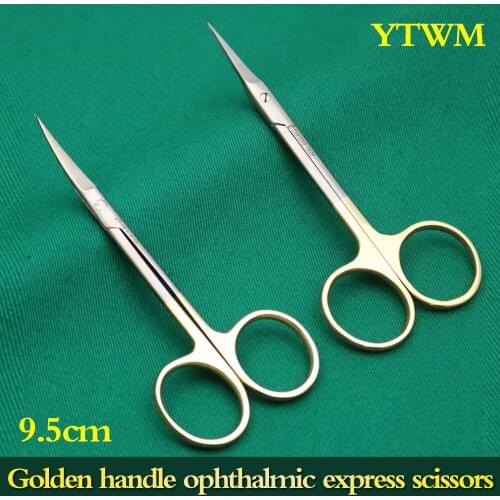 Stainless steel gold handle 9.5cm double eyelid open eye surgery tool beauty stitching scissors ophthalmic express small scissor