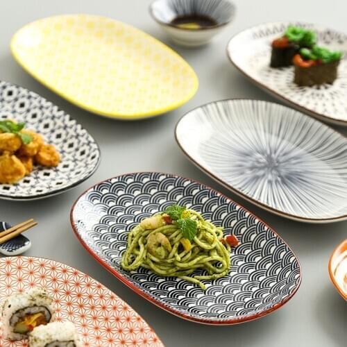 10 Inch Ceramic Fish Plate Oval Dinnet Dish Underglaze Color Porcelain Tableware CZY1027