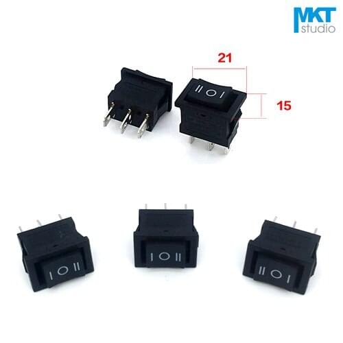 10Pcs Sample Black 21*15mm 3P 3 Pins 3 Positions SPDT Miniature Electrical Rocker Switch