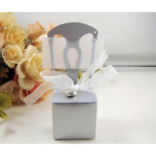 100pcs/lot Wedding Silver Chair Candy Box Wedding Gift package Wedding Favors( White Ribbon +Heart Pendant)