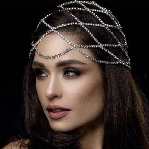 Luxury Wedding Headpiece Crystal Bridal Head Chain Tiara Hair Jewelry for Women Rhinestone Forehead Headband Accessories Gift