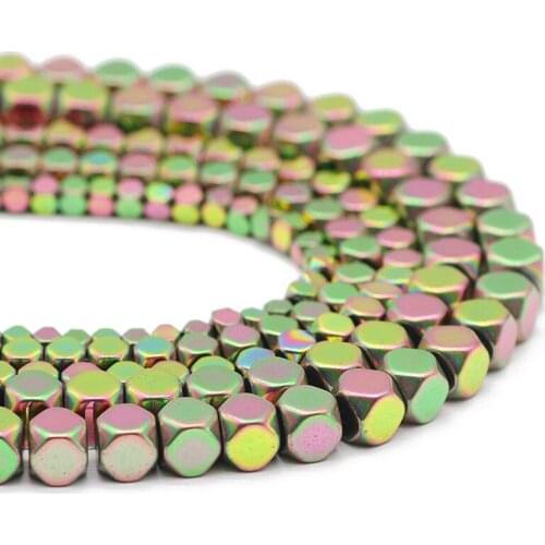 3/4/6MM New Green Faceted Square Cube Shape Hematite Natural Stone Spacer Loose Beads For Jewelry Making DIY Bracelets Findings