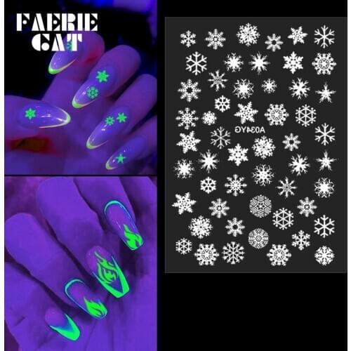 3D Butterfly Flame Snowflowers Halloween Party Luminous Adhesive Nail Stickers Christmas Glitter Nail Decals Manicure Decoration