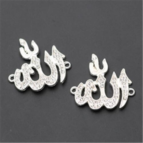 8pcs Antique Sliver35*32mm Rhinestone Islamic Allah Connector Religious Musli Charm Pendant For Bracelet DIY Necklace Jewelry