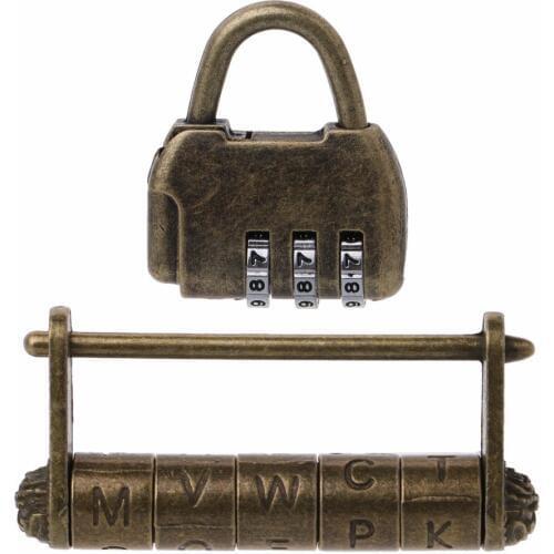 Antique Vintage Combination Password Padlocks Decor Locks for Jewelry Wooden Box Old Style Pattern 7HH1100978