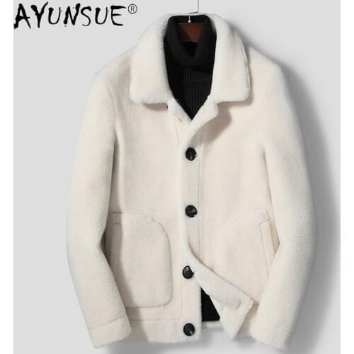 AYUNSUE Genuine Suede Leather Jacket Men 100% Wool Fur Coat Male Winter Clothes Mens Double-side Wear Jackets Ropa Hombre LXR862