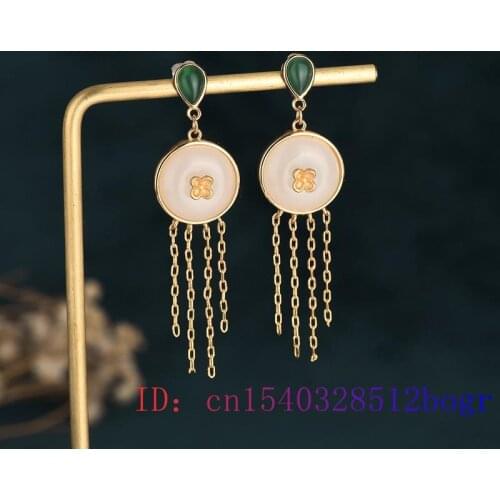 White Jade Doughnut Ear Studs Agate Earrings 925 Silver Gemstone Natural Zircon Crystal Jewelry Chalcedony Charm Fashion Women