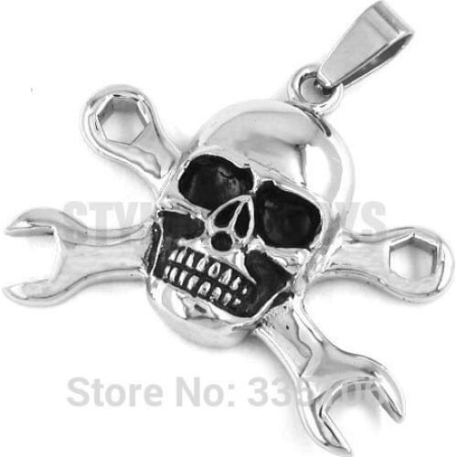 Free shipping! Spanner Skull Pendant Stainless Steel Jewelry Classic Motor Biker Pendant SWP0259