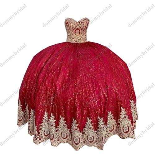 Sparkly Gold Embroidery Lace Sweetheart 2021 Long Cheap Quinceanera Prom Dresses Princess Charro Mexican Corset Back XV Sweet 15