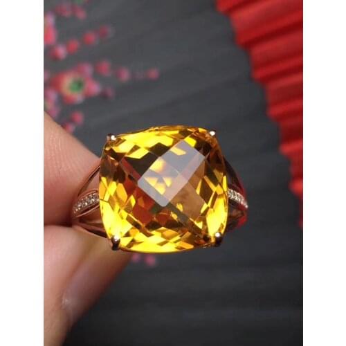 Citrine Ring 18K Gold AU750 Square Shape About 12.5mm Natural Citrine Gemstones Rings for Female Anniversary Gift Fine Rings