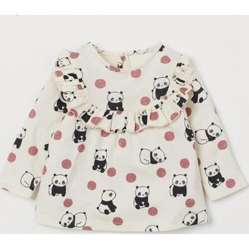 Kids clothes Cute cartoon panda pattern girls T-shirt long-sleeved round neck print top bottoming shirt