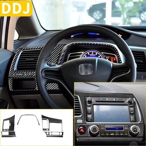 For Honda Civic 8 8th Gen 2006-2011 Carbon Fiber Dashboard Center Console Radio CD AC Panel Air Vents Cover Sticker Kit Interior