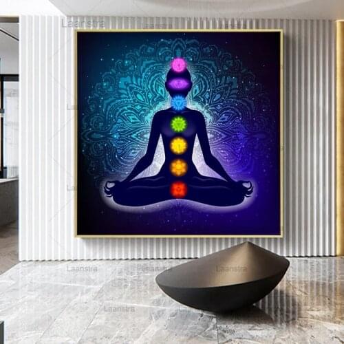 Canvas Painting Art Posters Prints Indian Buddha Meditation 7 Chakra Yoga Sports Wall Art for Living Room Bedroom Unframed