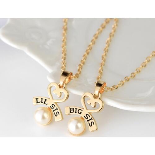 2pcs/set Heart Big SIS LIL SIS Necklace For 2 Handstamped BFF Couple Chains Pendant Family Necklace Engraved Girl Sister Gift