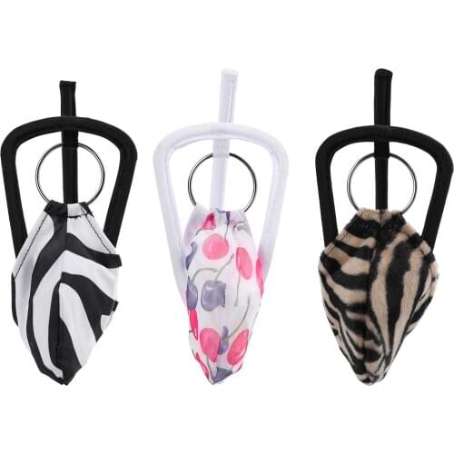 Mens Lingerie Cherry Leopard Print Exotic Panties Sissy Strapless C-string Briefs O-ring JJ Bulge Pouch Sissy Gay Underwear