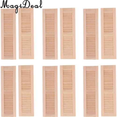 Set of 12pcs 1/12 Dollhouse Miniature Wood Shutters DIY Louver Windows Furniture Room Accessory