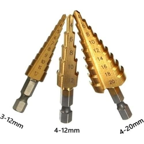 3pcs HSS Step Drill Bit Set 3-12mm 4-12mm 4-20mm Straight Groove Step Drill Bit Set Wood Metal Hole Cutter Core Drill Bit Tool
