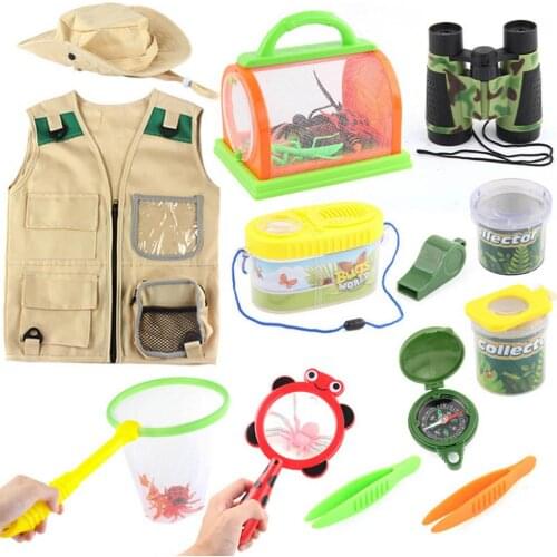 New Kids Outdoor Explorer Kit Outdoor Adventure Camping Toys For Kids Cargo Vest Hat Bug Catching Kit Adventure Toys