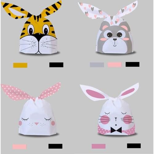 10\50pcs Rabbit Ears Candy Packag Bags Dessert Pastry Biscuit Snacks Baking Birthday Wedding Party Supplies Decoration Gift Bag