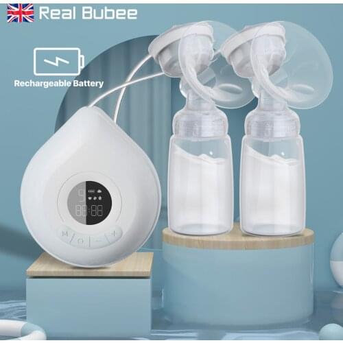 Real Bubee Rechargeable Double Electric Breast Pump BPA Free 3 Mode Intelligent BreastPump Automatic Massage with High Suction