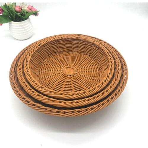 Rattan tray Storage Tray Fruit Round Basket Hand-Woven Rattan Tray Wicker Basket Bread Food Breakfast Display