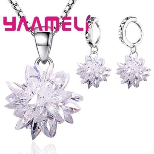Attractive Elegant Wedding Crystal 925 Sterling Silver Jewelry Sets For Women/Lady/Girls Free Shipping Trendy Necklace & Earring