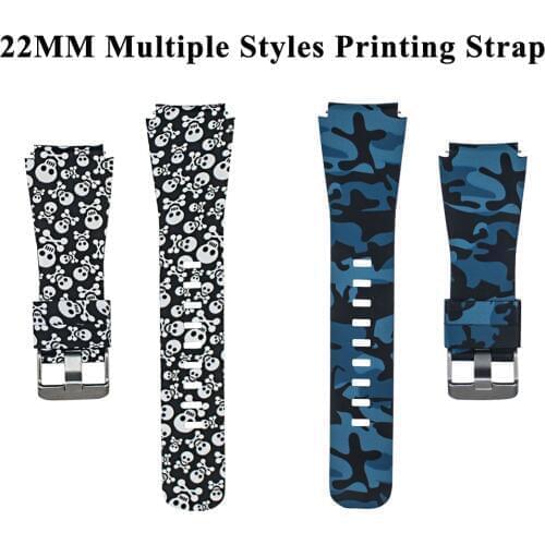 Skull Camouflage Silicone Watch Band 22MM Strap for Samsung Gear S3/Galaxy Watch 3 45mm/46mm Printed Bracelet for Huawei GT 2 1