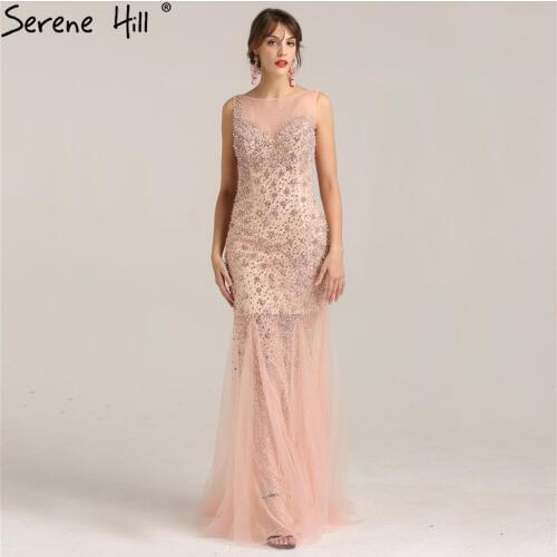 Sleeveless Luxury Crystal Pearls Mermaid Evening Dresses Elegant Fashion Sexy Formal Evening Gown 2020 Real Photo LA6245
