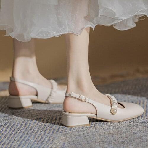 Womens Sandals Female Square Toe Non-Slip Elastic Band Pleated Pearl Decoration Hollow Out Summer Casual Comfort Outdoor Shoes