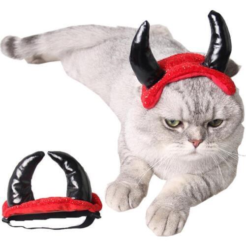 Halloween Ox Horn Cap for Cat Vampire Devil Horn Hat Small Dogs Pet Cosplay Headwear Teddy Scottish Fold Cats Accessories