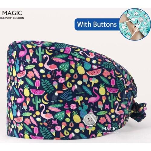 Nurses Hats Veterinary Pet with Beauty Salons Eye Hospital Clinic Clinical Buttons Hats Unisex Surgical Caps Operating Room Caps