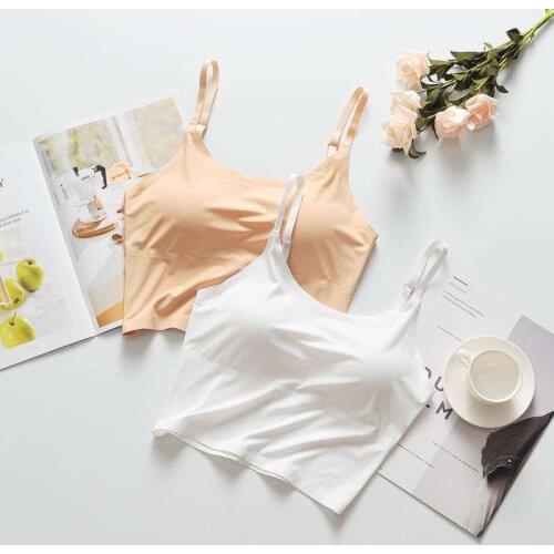 ATHVOTAR Silk Summer Top Women Seamless Crop Top One-Piece Sexy U-Shaped Back Adjusted Lingerie