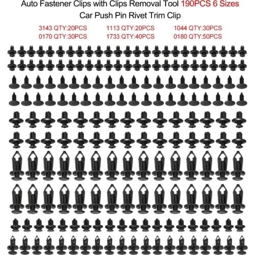 Universal Auto Fastener Clips Plastic Fastener Rivet Clips 190Pcs 6 Sizes Car Push Pin Rivet Trim Clips Fastener Clips