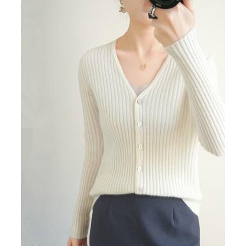 Spring and Autumn Wool Knit Cardigan Womens V-neck Short 2021 New Gentle Wind Thin Jacket Thinner Long Sleeve Slim Outer Top