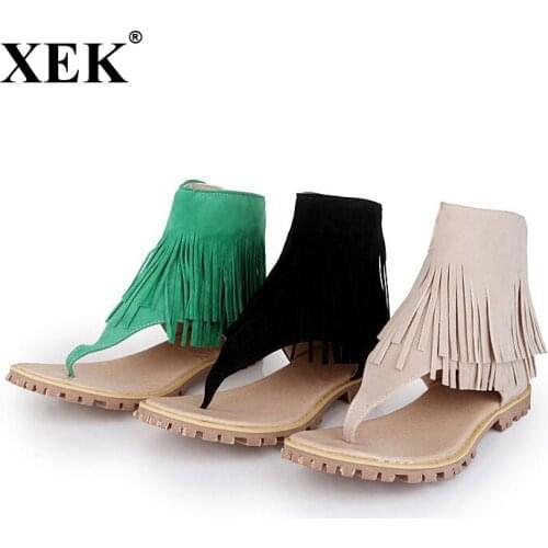 XEK 2018 Fashion Summer New Flat Tassels Women Cool Shoes Girls Students Casual Sandals For Women Flat Beach Sandals JH230